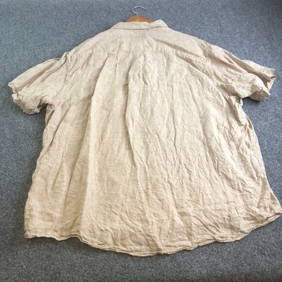 Lands End Shirt Mens XXL Tan Beige 100% Linen Button Short Sleeve Natural Fibers - Picture 7 of 8